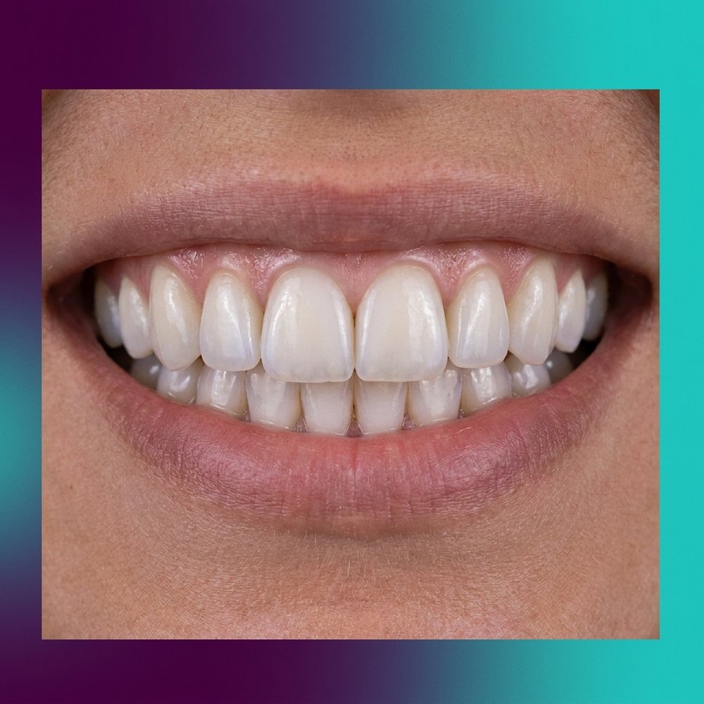 Lente de contato dental sendo posicionada sobre o dente